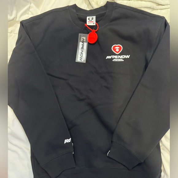 Bape Sweaters - Bape Black Crewneck Sweatshirt with Red & White Logo